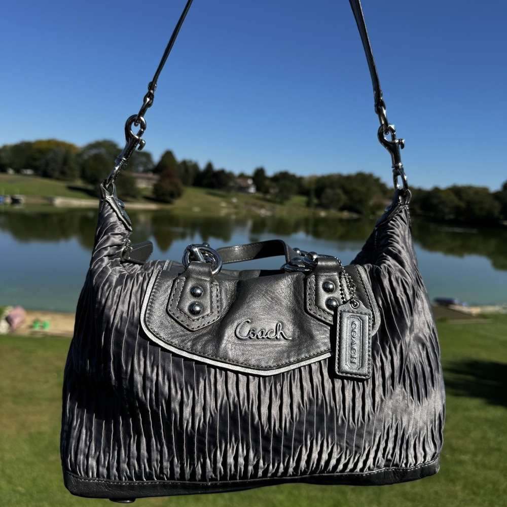 COACH F20084 Gray Ashley Gathered Sateen Convertible Satchel Bag Purse